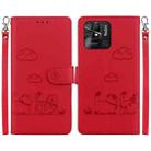 For Redmi 10C Cute Cats RFID Leather Phone Case(Red) - 1