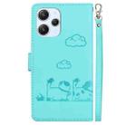 For Redmi 12 4G / 5G Cute Cats RFID Leather Phone Case(Green) - 3