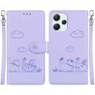 For Redmi 12 4G / 5G Cute Cats RFID Leather Phone Case(Purple) - 1