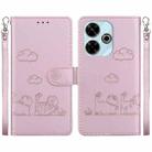 For Redmi 13 4G Cute Cats RFID Leather Phone Case(Rose Gold) - 1