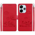 For Redmi 13 4G Cute Cats RFID Leather Phone Case(Red) - 1