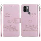 For Redmi A1+ 4G Global Cute Cats RFID Leather Phone Case(Rose Gold) - 1