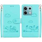 For Redmi Note 13 5G Cute Cats RFID Leather Phone Case(Green) - 1