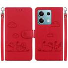 For Redmi Note 13 5G Cute Cats RFID Leather Phone Case(Red) - 1