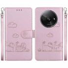 For Redmi A3 Cute Cats RFID Leather Phone Case(Rose Gold) - 1