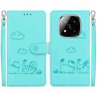 For Redmi Note 14 Pro / Note 14 Pro+ 5G Cute Cats RFID Leather Phone Case(Green) - 1