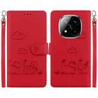 For Redmi Note 14 Pro / Note 14 Pro+ 5G Cute Cats RFID Leather Phone Case(Red) - 1