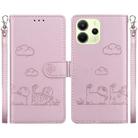 For Redmi Note 14 4G 163.25mm Cute Cats RFID Leather Phone Case(Rose Gold) - 1