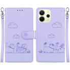 For Redmi Note 14 4G 164.84mm Cute Cats RFID Leather Phone Case(Purple) - 1