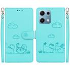 For Redmi Note 14S 4G Cute Cats RFID Leather Phone Case(Green) - 1