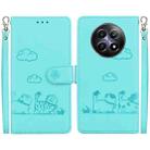 For Realme 12 5G Cute Cats RFID Leather Phone Case(Green) - 1