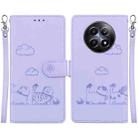 For Realme 12 5G Cute Cats RFID Leather Phone Case(Purple) - 1