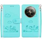 For Realme 12 Pro+ Global Cute Cats RFID Leather Phone Case(Green) - 1