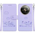 For Realme 12 Pro+ Global Cute Cats RFID Leather Phone Case(Purple) - 1