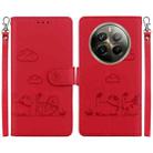 For Realme 12 Pro+ Global Cute Cats RFID Leather Phone Case(Red) - 1