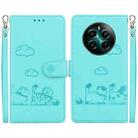 For Realme 12+ Cute Cats RFID Leather Phone Case(Green) - 1