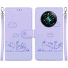 For Realme 12+ Cute Cats RFID Leather Phone Case(Purple) - 1