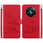 For Realme 12+ Cute Cats RFID Leather Phone Case(Red) - 1