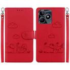 For Realme C53 Cute Cats RFID Leather Phone Case(Red) - 1