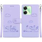 For Realme C61 Cute Cats RFID Leather Phone Case(Purple) - 1