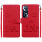 For Realme C65 4G Cute Cats RFID Leather Phone Case(Red) - 1