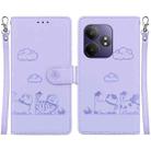 For Realme GT 6 Cute Cats RFID Leather Phone Case(Purple) - 1