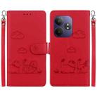 For Realme GT 6 Cute Cats RFID Leather Phone Case(Red) - 1