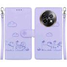 For Realme 13+ Global Cute Cats RFID Leather Phone Case(Purple) - 1