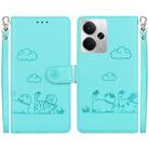 For Realme 14 Cute Cats RFID Leather Phone Case(Green) - 1