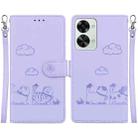 For OnePlus Nord 2T Cute Cats RFID Leather Phone Case(Purple) - 1