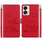 For OnePlus Nord 2T Cute Cats RFID Leather Phone Case(Red) - 1