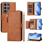 For Samsung Galaxy S23 Ultra 5G Multi-Card Slots Zipper Wallet Leather Phone Case(Brown) - 1