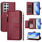 For Samsung Galaxy S22 Ultra 5G Multi-Card Slots Zipper Wallet Leather Phone Case(Dark Red) - 1