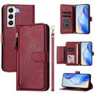 For Samsung Galaxy S22 5G Multi-Card Slots Zipper Wallet Leather Phone Case(Dark Red) - 1