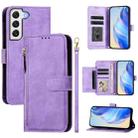 For Samsung Galaxy S21 FE 5G Multi-Card Slots Zipper Wallet Leather Phone Case(Purple) - 1