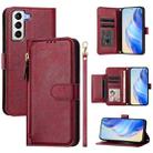 For Samsung Galaxy S21+ 5G Multi-Card Slots Zipper Wallet Leather Phone Case(Dark Red) - 1