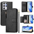 For Samsung Galaxy S21 Ultra 5G Multi-Card Slots Zipper Wallet Leather Phone Case(Black) - 1