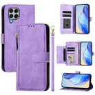For Samsung Galaxy M33 5G Multi-Card Slots Zipper Wallet Leather Phone Case(Purple) - 1