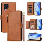 For Samsung Galaxy M32 4G / M22 Multi-Card Slots Zipper Wallet Leather Phone Case(Brown) - 1