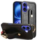 For iPhone 16 Plus Wristband Leather Back Phone Case(Black) - 1