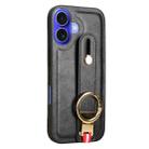 For iPhone 16 Plus Wristband Leather Back Phone Case(Black) - 2