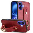 For iPhone 16 Plus Wristband Leather Back Phone Case(Red) - 1