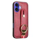 For iPhone 16 Plus Wristband Leather Back Phone Case(Red) - 2