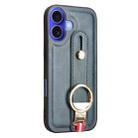 For iPhone 16 Plus Wristband Leather Back Phone Case(Blue) - 2