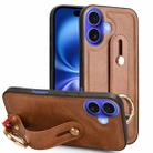 For iPhone 16 Plus Wristband Leather Back Phone Case(Brown) - 1