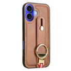 For iPhone 16 Plus Wristband Leather Back Phone Case(Brown) - 2