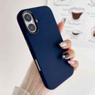 For iPhone 16 Metal Liquid Silicone Skin Feel Phone Case(Dark Blue) - 1