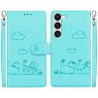 For Samsung Galaxy S23 5G Cute Cats RFID Leather Phone Case(Green) - 1