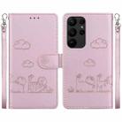 For Samsung Galaxy S23 Ultra 5G Cute Cats RFID Leather Phone Case(Rose Gold) - 1