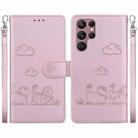 For Samsung Galaxy S22 Ultra 5G Cute Cats RFID Leather Phone Case(Rose Gold) - 1